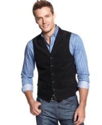 When you need an alternative to a shirt & tie, add a corduroy vest from Tasso Elba to stay dressed to impress. When you need an alternative to a shirt & tie, add a corduroy vest from Tasso Elba to stay dressed to impress.