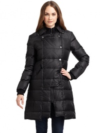 THE LOOKQuilted constructionSnap and zip closureRibbed knit collar and cuffsDual flap pocketsTHE FITAbout 35 from shoulder to hemTHE MATERIALBody: nylonFill: duck down/duck feathersKnit: acrylic/wool/nylonFully linedCARE & ORIGINMachine washImportedModel shown is 5'10 (177cm) wearing US size Small. THE LOOKQuilted constructionSnap and zip closureRibbed knit collar and cuffsDual flap pocketsTHE FITAbout 35 from shoulder to hemTHE MATERIALBody: nylonFill: duck down/duck feathersKnit: acrylic/wool/nylonFully linedCARE & ORIGINMachine washImportedModel shown is 5'10 (177cm) wearing US size Small.