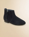 She'll get her kicks in these suede, stacked heel booties.Side zip closureSuede upperPolyurethane liningSynthetic soleImported