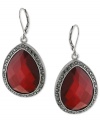 Look refined in red. These drop earrings from 2028 dazzle with faceted siam-colored epoxy stones offset by simulated marcasite for a bold touch. Crafted from silver-tone mixed metal. Approximate drop: 1-1/2 inches.