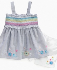 Make sure her day is full of flowers and rainbows with this delightful tank and short set from Kids Headquarters. Make sure her day is full of flowers and rainbows with this delightful tank and short set from Kids Headquarters.