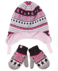 A cozy hat with soft hook-and-loop closure for baby's comfort – plus matching mittens – this Levi's set is perfect for winter. A cozy hat with soft hook-and-loop closure for baby's comfort – plus matching mittens – this Levi's set is perfect for winter.