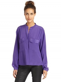 THE LOOKBanded collarGathered shoulders with pleatsFront button placketLong sleeves with button cuffsHi-lo hemTHE FITAbout 23 form shoulder to hemTHE MATERIALSilkCARE & ORIGINDry cleanImportedModel shown is 5'8 (172½cm) wearing US size Small. THE LOOKBanded collarGathered shoulders with pleatsFront button placketLong sleeves with button cuffsHi-lo hemTHE FITAbout 23 form shoulder to hemTHE MATERIALSilkCARE & ORIGINDry cleanImportedModel shown is 5'8 (172½cm) wearing US size Small.