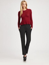 An impeccably-tailored straight leg silhouette articulated in lightweight stretch wool.Tab-front waistBelt loopsZip-flySlash pocketsPleated legsBack welt pocketsRise, about 9Inseam, about 3096% wool/4% elastaneDry cleanImported of Italian fabricModel shown is 5'10 (177cm) wearing US size 4. An impeccably-tailored straight leg silhouette articulated in lightweight stretch wool.Tab-front waistBelt loopsZip-flySlash pocketsPleated legsBack welt pocketsRise, about 9Inseam, about 3096% wool/4% elastaneDry cleanImported of Italian fabricModel shown is 5'10 (177cm) wearing US size 4.