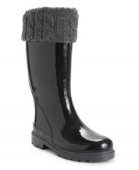 The Sporto Nova Rain Boots keep out the chill of cloudy days with a classic foul boot and the snuggly comfort of a sweater-like cuff. The Sporto Nova Rain Boots keep out the chill of cloudy days with a classic foul boot and the snuggly comfort of a sweater-like cuff.