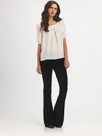 Flattering flare-leg pants with a butter-soft velvet finish and hint of stretch. THE FITRise, about 8Inseam, about 34THE DETAILSZip flyFour-pocket style98% cotton/2% spandexMachine washMade in USA of imported fabricModel shown is 5'10 (177cm) wearing US size 4. Flattering flare-leg pants with a butter-soft velvet finish and hint of stretch. THE FITRise, about 8Inseam, about 34THE DETAILSZip flyFour-pocket style98% cotton/2% spandexMachine washMade in USA of imported fabricModel shown is 5'10 (177cm) wearing US size 4.