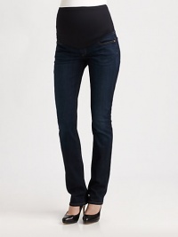 Crisp Italian cotton denim in a dark Paris wash, topped with an ultra-comfy stretch panel waist.THE FITFront rise, 13½ including panel Inseam, about 34½THE DETAILSElastic waist Five-pocket style Tonal signature stitching on back pocket 98% cotton/2% elastane; machine wash Made in USA of imported fabric Crisp Italian cotton denim in a dark Paris wash, topped with an ultra-comfy stretch panel waist.THE FITFront rise, 13½ including panel Inseam, about 34½THE DETAILSElastic waist Five-pocket style Tonal signature stitching on back pocket 98% cotton/2% elastane; machine wash Made in USA of imported fabric