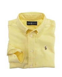 Long-sleeved sport shirt in classic cotton oxford, washed for softness. Long-sleeved sport shirt in classic cotton oxford, washed for softness.