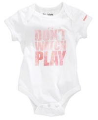 She's never too young to be inspired. This Under Armour bodysuit encourages her to go for the goal. She's never too young to be inspired. This Under Armour bodysuit encourages her to go for the goal.