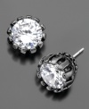 Dazlle them in a different light. These gorgeous crystal accent earring by Betsey Johnson are set in hematite-plated mixed metal. Approximate diameter: 1/4 inch.