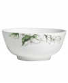 Vera Wang's Floral Leaf watercolor adds fresh artistry to this chic bone china serving bowl. A smooth coupe shape in clean white blooms with crisp greens for a modern look and feel that's ideal for every day.