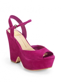THE LOOKSuede peep toe upperAdjustable ankle strapPadded insoleSelf-covered wedge, 5 (125mm)Self-covered platform, 1½ (40mm)Compares to a 3½ heel (90mm)THE MATERIALSuede upperLeather lining and soleORIGINImported THE LOOKSuede peep toe upperAdjustable ankle strapPadded insoleSelf-covered wedge, 5 (125mm)Self-covered platform, 1½ (40mm)Compares to a 3½ heel (90mm)THE MATERIALSuede upperLeather lining and soleORIGINImported
