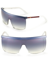 Keep your cool in these square gradient sunglasses with a flat blue top bar and logo detail at temples. Keep your cool in these square gradient sunglasses with a flat blue top bar and logo detail at temples.
