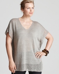 Intricate knit lace lends feminine appeal to a breezy Eileen Fisher Plus tunic. Balance the boxy silhouette with sleek separates for effortless sophistication. Intricate knit lace lends feminine appeal to a breezy Eileen Fisher Plus tunic. Balance the boxy silhouette with sleek separates for effortless sophistication.