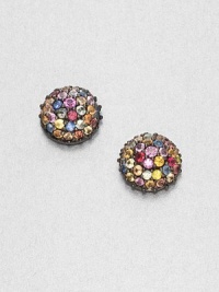 Delicate domed buttons are richly set with a spectrum of sapphires in this elegant, eyecatching design.SapphiresBlack rhodium-plated sterling silverDiameter, about .6Post backImported Delicate domed buttons are richly set with a spectrum of sapphires in this elegant, eyecatching design.SapphiresBlack rhodium-plated sterling silverDiameter, about .6Post backImported