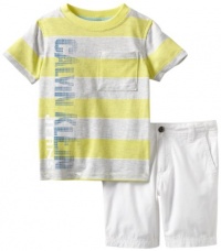 Calvin Klein Boys 2-7 Striped Tee With Short Set, Yellow, 4T Calvin Klein Boys 2-7 Striped Tee With Short Set, Yellow, 4T