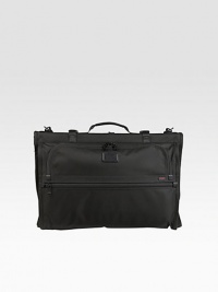 A convenient and efficient design made for light travelers holds up to two garments in a carry-on case constructed from signature ballistic nylon. Zip closure Top handle Exterior U-zip pocket for shoes, folded clothes or a travel kit Interior zip accessories pockets 15W X 22H X 4½D Imported A convenient and efficient design made for light travelers holds up to two garments in a carry-on case constructed from signature ballistic nylon. Zip closure Top handle Exterior U-zip pocket for shoes, folded clothes or a travel kit Interior zip accessories pockets 15W X 22H X 4½D Imported