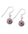 A blue, pink and red cloisonné enamel pattern decorates the surface of Jody Coyote's pretty beaded earrings. Crafted in sterling silver. Approximate drop: 1 inch.