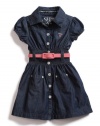 GUESS Kids Girls Shirtwaist Dress with Smocking, DARK STONEWASH (4)