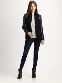 EXCLUSIVELY AT SAKS.COM. Waffle-knit jacket with a shawl collar, revived by gleaming leather paneling and zippered cuffs. Shawl collarLong leather sleeves with zippered cuffsBanded cuffs and hemAbout 29 from shoulder to hemKnit body: Acrylic; Contrast: LeatherDry clean with leather specialistImportedModel shown is 5'10 (177cm) wearing US size Small.This style runs true to size. We recommend ordering your usual size for a standard fit. EXCLUSIVELY AT SAKS.COM. Waffle-knit jacket with a shawl collar, revived by gleaming leather paneling and zippered cuffs. Shawl collarLong leather sleeves with zippered cuffsBanded cuffs and hemAbout 29 from shoulder to hemKnit body: Acrylic; Contrast: LeatherDry clean with leather specialistImportedModel shown is 5'10 (177cm) wearing US size Small.This style runs true to size. We recommend ordering your usual size for a standard fit.