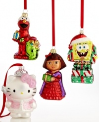 A super-cool stocking stuffer, Elmo, Sponge Bob, Dora and Hello Kitty ornaments from Kurt Adler make trimming the tree tons of fun for the whole family. A super-cool stocking stuffer, Elmo, Sponge Bob, Dora and Hello Kitty ornaments from Kurt Adler make trimming the tree tons of fun for the whole family.