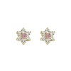 14K Yellow Gold Plated Pink Flower CZ Stud Earrings with Screw-back for Children & Women
