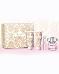 Versace Bright Crystal: a precious jewel of rare beauty characterized by its fresh, vibrant floral scent.Set includes:• 3 oz. eau de toilette spray• 3.4 oz. body lotion• 3.4 oz. shower gel• Rollerball