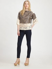 This featherweight top with luxurious lace from Italy is the perfect way to mix playful prints and textures. BoatneckDropped shouldersThree-quarter length dolman sleevesSemi-sheer lace panelsRibbed hemAbout 24½ from shoulder to hem48% linen/43% silk/9% cottonLace: 65% cotton/35% polyacetateDry cleanMade in USA of Italian fabricModel shown is 5'10 (177cm) wearing US size Small. This featherweight top with luxurious lace from Italy is the perfect way to mix playful prints and textures. BoatneckDropped shouldersThree-quarter length dolman sleevesSemi-sheer lace panelsRibbed hemAbout 24½ from shoulder to hem48% linen/43% silk/9% cottonLace: 65% cotton/35% polyacetateDry cleanMade in USA of Italian fabricModel shown is 5'10 (177cm) wearing US size Small.