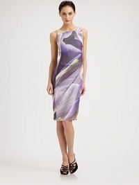 Vibrantly printed silk, tailored in a chic shift silhouette accented with a soft draped skirt.Jewel necklineSleevelessAsymmetrical pleats at hipConcealed back zipFully linedAbout 25 from natural waistSilkDry cleanImportedModel shown is 5'10½ (177cm) wearing US size 4. Vibrantly printed silk, tailored in a chic shift silhouette accented with a soft draped skirt.Jewel necklineSleevelessAsymmetrical pleats at hipConcealed back zipFully linedAbout 25 from natural waistSilkDry cleanImportedModel shown is 5'10½ (177cm) wearing US size 4.