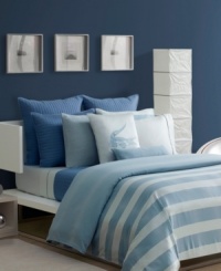 The Volturno duvet cover set from Lacoste utilizes mod lines and chic textures in an array of flowing blues. Ombré blue stripes cascade over an icy white ground on the top of this duvet cover while the reverse features a solid ombré pattern. Combine this design with signature quilted accents and pure white sheeting for a truly luxe look. The Volturno duvet cover set from Lacoste utilizes mod lines and chic textures in an array of flowing blues. Ombré blue stripes cascade over an icy white ground on the top of this duvet cover while the reverse features a solid ombré pattern. Combine this design with signature quilted accents and pure white sheeting for a truly luxe look.