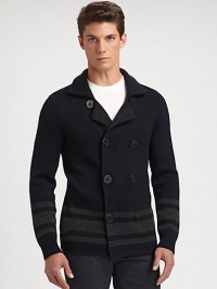 The signature look and feel of a cold weather favorite, striped to perfection in a luxurious wool knit.Button-frontRibbed knit cuffs and hemWoolHand washImported The signature look and feel of a cold weather favorite, striped to perfection in a luxurious wool knit.Button-frontRibbed knit cuffs and hemWoolHand washImported