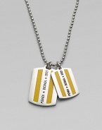 Traditional dog tag inspired design in a metal enamel finish.Metal enamelNecklace, about 24 longMade in Italy