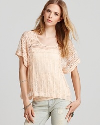 The boxy shape of this Free People top is offset by elegant lace, for a look with ladylike-cool appeal. The boxy shape of this Free People top is offset by elegant lace, for a look with ladylike-cool appeal.