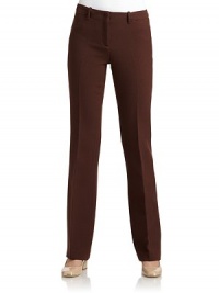THE LOOKWaistband with belt loopsZip fly with slide tab closureDual welt pocketsCreased front and back legsBack welt pocketsTHE FITRise, about 9Inseam, about 33THE MATERIAL52% polyester/43% wool/5% elastaneCARE & ORIGINDry cleanMade in ItalyModel shown is 5'10 (177cm) wearing US size 4. THE LOOKWaistband with belt loopsZip fly with slide tab closureDual welt pocketsCreased front and back legsBack welt pocketsTHE FITRise, about 9Inseam, about 33THE MATERIAL52% polyester/43% wool/5% elastaneCARE & ORIGINDry cleanMade in ItalyModel shown is 5'10 (177cm) wearing US size 4.