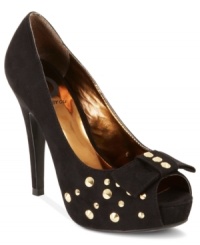 Studded out and gorgeous. G by GUESS's Roxxan platform pumps feauture studs along the vamp and on the pretty platform peep toe. (Clearance) Studded out and gorgeous. G by GUESS's Roxxan platform pumps feauture studs along the vamp and on the pretty platform peep toe. (Clearance)