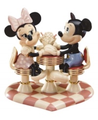 Mickey Mouse and Minnie Mouse savor one sweet treat in this charming Disney ode to the classic soda fountain. Accented with 24-karat gold and measures 7.75. Mickey Mouse and Minnie Mouse savor one sweet treat in this charming Disney ode to the classic soda fountain. Accented with 24-karat gold and measures 7.75.