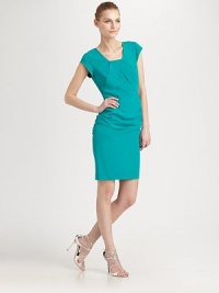 Strategic pleating adds soft shaping to this structural shift design.Squared-off U necklineCap sleevesBodice panel detailBack pleatingBack ventConcealed back zipAbout 24½ from natural waist63% polyester/33% rayon/4% spandexDry cleanImportedModel shown is 5'10½(179cm)wearing US size 4. Strategic pleating adds soft shaping to this structural shift design.Squared-off U necklineCap sleevesBodice panel detailBack pleatingBack ventConcealed back zipAbout 24½ from natural waist63% polyester/33% rayon/4% spandexDry cleanImportedModel shown is 5'10½(179cm)wearing US size 4.