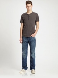 A fresh and modern update to the original bootcut, slightly slimmer throughout the leg, with tacking and grinding to lend the right amount of texture to this versatile, medium-blue wash.Five-pocket styleInseam, about 3489% cotton/11% polyesterMachine washMade in USA A fresh and modern update to the original bootcut, slightly slimmer throughout the leg, with tacking and grinding to lend the right amount of texture to this versatile, medium-blue wash.Five-pocket styleInseam, about 3489% cotton/11% polyesterMachine washMade in USA