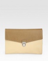A slim design crafted in textured two-tone saffiano leather.Flap, buckle closureInterior pocket14W x 10HMade in Italy