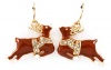 Super Cute 1 Crystal Embellished Dangling Rudolph Style Reindeer Charm Earrings for Winter and Christmas - Gold Plated