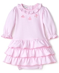 Embroidered ballerinas and ruffled tiers make this everyday dress extra pretty. The matching bloomers keep her covered while she crawls and explores. Embroidered ballerinas and ruffled tiers make this everyday dress extra pretty. The matching bloomers keep her covered while she crawls and explores.