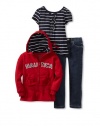 Nautica Sportswear Kids Girls 2-6X Striped 3-Piece Set, Deep Red, 6