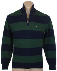 Tommy Hilfiger Mens 1/4 Zip Striped Cardigan Logo Sweater - XS - Green/Navy Tommy Hilfiger Mens 1/4 Zip Striped Cardigan Logo Sweater - XS - Green/Navy