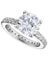Engagement-style sparkle makes quite the statement. CRISLU's stunning solitaire ring combines a single round-cut cubic zirconia with cubic zirconia side accents (total 3-3/4 ct. t.w.). Crafted in platinum over sterling silver. Size 5, 6, 7, 8 and 9.