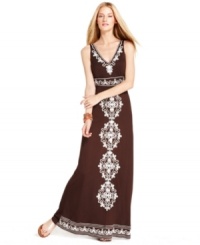 A maxi dress with a fresh twist: INC's soutache-trimmed classic makes an easy transition from day to night with a quick change of accessories. A maxi dress with a fresh twist: INC's soutache-trimmed classic makes an easy transition from day to night with a quick change of accessories.