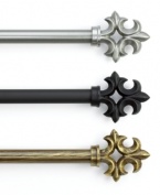 Stately and distinguished, the Granville curtain rod set casts an air of refinement with its traditional finials. Choose from silver, gold or black.