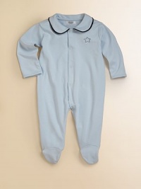 Rendered in plush pima cotton, this adorable coverall is includes a snap-front closure and a sweet Peter Pan collar with colorful trim.Peter Pan collarLong sleevesSnap frontPima cottonMachine washImported Please note: Number of snaps may vary depending on size ordered. Rendered in plush pima cotton, this adorable coverall is includes a snap-front closure and a sweet Peter Pan collar with colorful trim.Peter Pan collarLong sleevesSnap frontPima cottonMachine washImported Please note: Number of snaps may vary depending on size ordered.