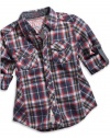 GUESS Kids Boys Little Boy Monroe Plaid Shirt, PLAID (3T)