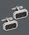 Effortlessly sophisticated. These swivel-back cuff links make for a stylish overall look. Crafted in stainless steel with a chic, carbon fiber inlay. Approximate length: 3/4 inch. Approximate width: 1/2 inch.