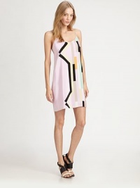 Pure silk scoopneck dress in a contemporary graphic print with spaghetti straps and an exposed back. ScoopneckSpaghetti strapsFully linedAbout 19 from natural waistSilkDry cleanImportedModel shown is 5'10 (177cm) wearing US size 2. Pure silk scoopneck dress in a contemporary graphic print with spaghetti straps and an exposed back. ScoopneckSpaghetti strapsFully linedAbout 19 from natural waistSilkDry cleanImportedModel shown is 5'10 (177cm) wearing US size 2.